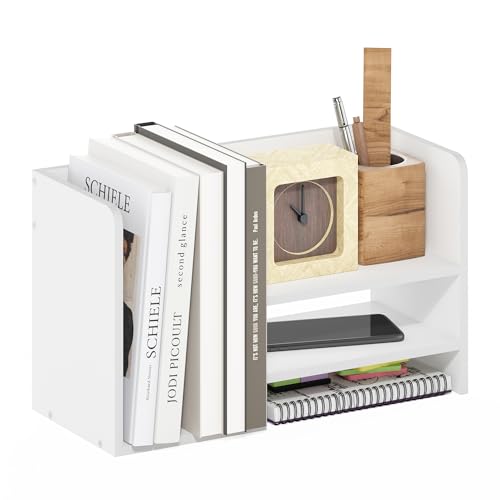 Furinno HERMITE Desk Organizers, Office Organization with Accessories and Vertical File Holder, 3-Shelf Desktop Book Shelf, for Office Supplies, Desk Accessories, for Study Room, Dorm, White - color: White, size: 15.8-Inch