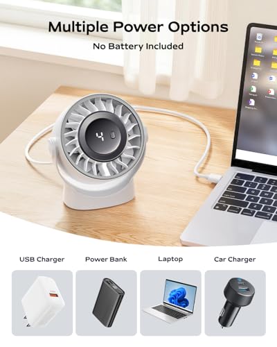 SWEETFULL USB Small Desk Fan - 5 Inch Mini Personal Desktop Fan | 4 Speeds Cooling Strong Airflow, 360° Adjustable Tilt, Quiet Portable Table Fans for Bedroom, Office, Travel & Cruise, Black - color: White