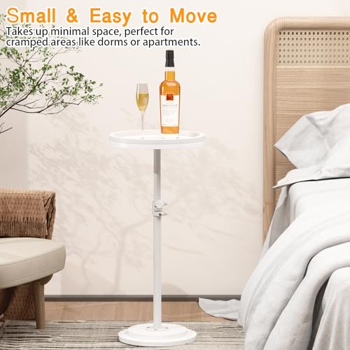 Small Side Table, Drink Table, Height Adjustable Round End Table, Pedestal Side Table for Small Spaces in Living Room, Bedroom, White - color: White