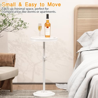 Small Side Table, Drink Table, Height Adjustable Round End Table, Pedestal Side Table for Small Spaces in Living Room, Bedroom, White - color: White