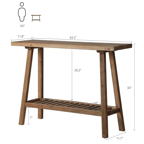 HOKYHOKY Reclaimed Solid Wood Console Table, 43.3" Farmhouse Entryway Table, Narrow Couch Tables Behind Sofa, 2 Tiers Accent Tables for Hallway, Entrance, Foyer, Living Room - size: 43.3"