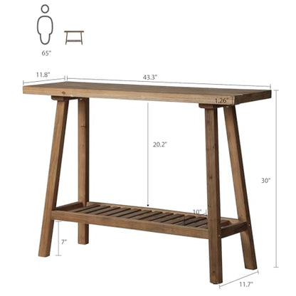HOKYHOKY Reclaimed Solid Wood Console Table, 43.3" Farmhouse Entryway Table, Narrow Couch Tables Behind Sofa, 2 Tiers Accent Tables for Hallway, Entrance, Foyer, Living Room - size: 43.3"