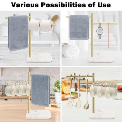 Standing Hand Towel Holder, Hand Towel Stand with Marble Base, 304 Stainless Steel Towel Rack with 2 Swivel Arm, Countertop Stand Towel Ring Towel Bar for Bathroom (Gold) - color: Gold