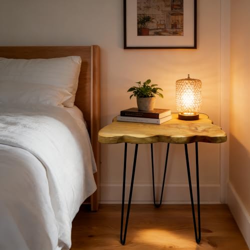 Natural Edge End Table, Live Edge Side Table with Hairpin Legs, Small Natural Wood Coffee Table ，Stump End Table for Living Room, Bedroom, Farmhouse Decor (20" L x 13" W x 20" T) - size: 20" L x 13" W x 20" H