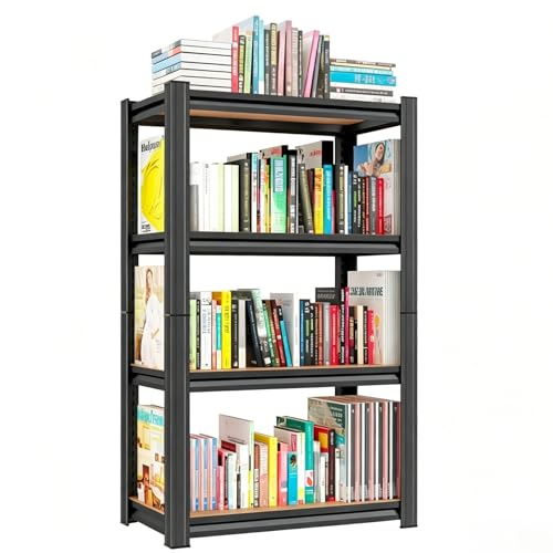 24"W Steel and Wood Book Shelf, 4 Tier Metal Bookcase, 1200LBS Display Shelving, Adjustable Utility Shelf Organizere, Standing Storage Shelves for Study, Bedroom, Living Room and Home Office, Black - size: 24"W x 12"D x 46"H