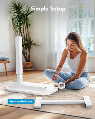 HUANUO 28Inch Bedside Table with Wheels, Height-Adjustable Rolling Computer Cart, Overbed Table with Cup Holder, Pneumatic Laptop Standing Desk for Home Office, White - color: White, size: Small-28 Inch