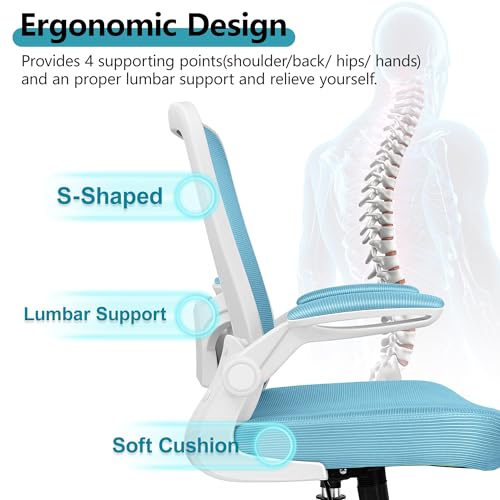 FelixKing Office Chair, Ergonomic Desk Chair Breathable Mesh Chairs Adjustable High Back Lumbar Support Flip-up Armrests, Executive Rolling Swivel Comfy Computer Chairs Home Office Blue - color: Blue