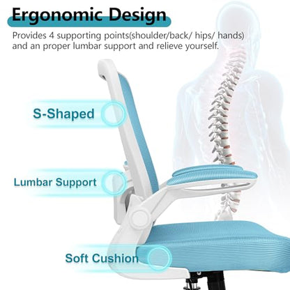 FelixKing Office Chair, Ergonomic Desk Chair Breathable Mesh Chairs Adjustable High Back Lumbar Support Flip-up Armrests, Executive Rolling Swivel Comfy Computer Chairs Home Office Blue - color: Blue