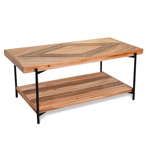 CONSDAN StoneCreek Coffee Table, Solid Fir Wood & Metal Frame, 2-Tier Industrial Farmhouse Table for Living Room/Office, 44" Rectangular Table - color: Coffee Table