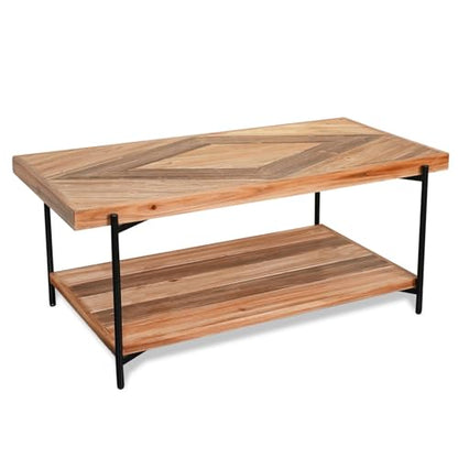 CONSDAN StoneCreek Coffee Table, Solid Fir Wood & Metal Frame, 2-Tier Industrial Farmhouse Table for Living Room/Office, 44" Rectangular Table - color: Coffee Table