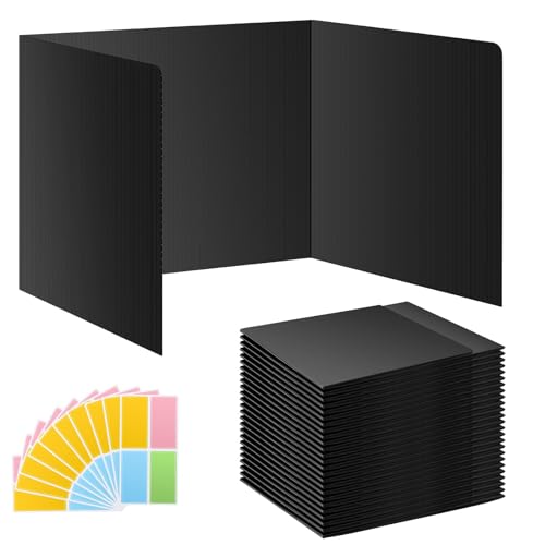 24 Pack Black Desk Dividers for Students, Privacy Shields Folder for Students, Durable & Waterproof Plastic Study Board, Classroom Teacher Supplies Test Divider, Includes 10pcs Extra Labels - color: Black, size: 24 Pack