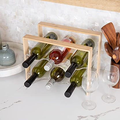 Mind Reader Wine Rack, Kitchen Decor, Countertop Organizer, Apartment Essential, Storage, Acrylic, 14" L x 8" W x 10.5" H, Brown - style: Wine Rack