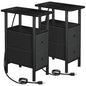 LOAKEKEL Narrow Nightstand with Charging Station, End Tables Living Room Set of 2, Skinny Side Table with Fabric Drawers, Slim Sofa Table for Bedroom, Small Spaces, Couch, Black, HETNDP02BK - color: Black, style: Power