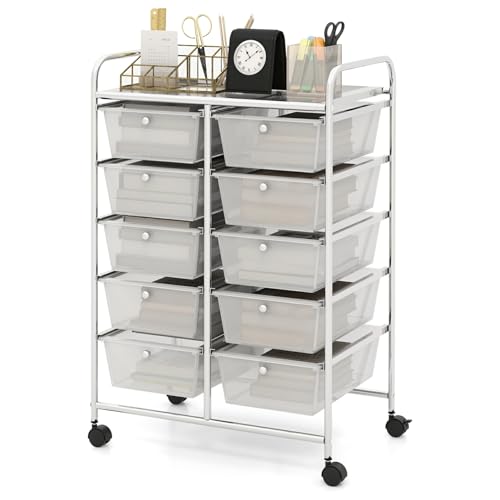Moccha 10-Drawer Rolling Storage Cart - Under Desk Storage Drawers with wheels for Craft Art Supply Paper Salon, Scrapbook Paper Tools, Mobile Utility Cart for Classroom, Clear - color: Clear, style: 10 Drawers