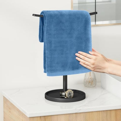 STWWO Hand Towel Holder, Stainless Steel Towel Holder Stand for Bathroom, Kitchen Countertop, T-Shaped Hand Towel Rack Stand, Black - color: Black