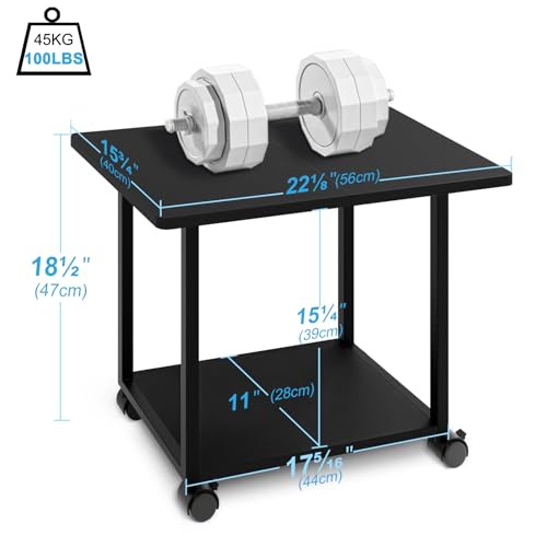 MARTY 22"x15.75" Large Printer Stand Under Desk, Rolling Cart Printer Table | 2 Tier Rolling Printer Cart with Wheels, Storage Shelf, Fit Printer/Fax/3d/Scanner, For Home Office Dorms, Heavy Duty, Black - color: Black