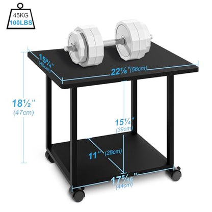 MARTY 22"x15.75" Large Printer Stand Under Desk, Rolling Cart Printer Table | 2 Tier Rolling Printer Cart with Wheels, Storage Shelf, Fit Printer/Fax/3d/Scanner, For Home Office Dorms, Heavy Duty, Black - color: Black