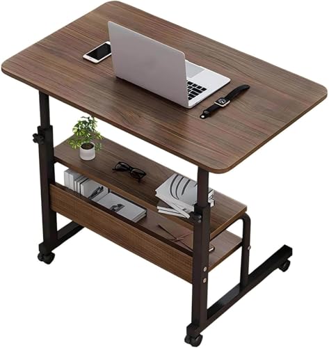 Adjustable Table Student Computer Desk Portable Home Office Furniture Small Spaces Sofa Bedroom Bedside Learn Play Game Desk on Wheels Movable with Storage Size 31.5 * 15.7 Inch Brown A - color: Brown