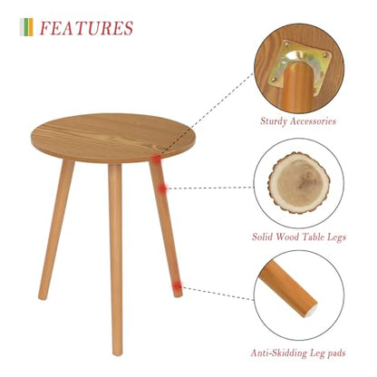 AWASEN Round Side Table, Small End Table for Living Room, Modern Accent Coffee Side Table with Solid Wood Legs for Small Space, Easy Assembly, Brown - color: Brown Walnut