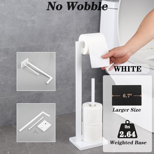 GERZWY SUS 304 Stainless Steel Toilet Paper Stand with Reserve, Free Standing Toilet Paper Holder, White - color: White