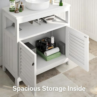 Under Sink Cabinet Pedestal Storage Cabinet with 2 Doors & Open Shelf, U Shape Cut Out Bathroom Vanity Under Sink Storage, Vanities for Toiletries Makeup in Bathrooms (White) - size: Single-story