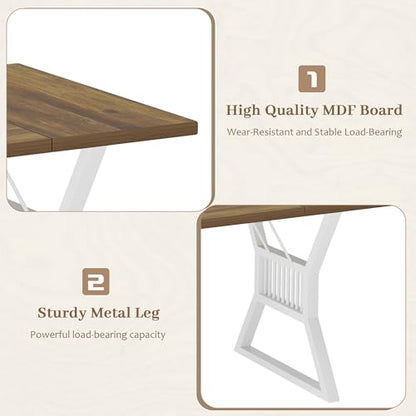 Garvee Modern Computer Desk, 70.8 Inch Home Office Work Desk,Farmhouse Gaming Writing Work from Home Study Desk,Sturdy Metal Frame for Bedroom,Home Office - color: Walnut + White Leg