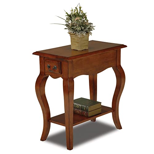 Leick Home 9018-BR One Drawer French Cabriole Leg Side Table with Shelf, Brown Cherry - color: Brown Cherry