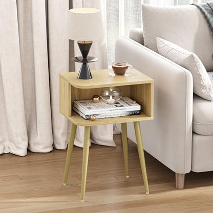 Natural Nightstand Set of 2, Small Bed Side Table for Small Spaces, Mid Century Modern Nightstand End Table with Open Storage, Side Table for Bedroom Living Room, MLBZ20Y-2 - color: Natural