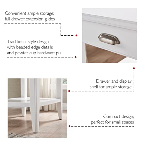 Leick Home Laurent 20 in. Solid Wood End Table with Shelf and Drawer, White, 10507-WT - color: White