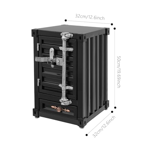 Industrial Metal Container Side Table, 3-Tier End Tables with Drawers, Bedside Table, Container Style Locker Wrought, Retro Style Metal Container Cabinet for Bar/Bedroom/Garage (Black) - color: Black
