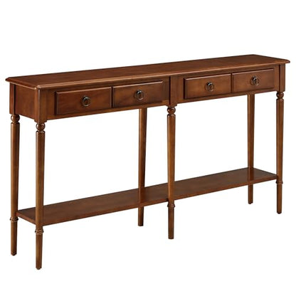 Leick Home Coastal Solid Wood Console Table with Shelf and Drawers, Rich Pecan Brown, Perfect for Entryways, Hallways, and Living Rooms, 20028-PC - color: Pecan, size: 2 Drawers