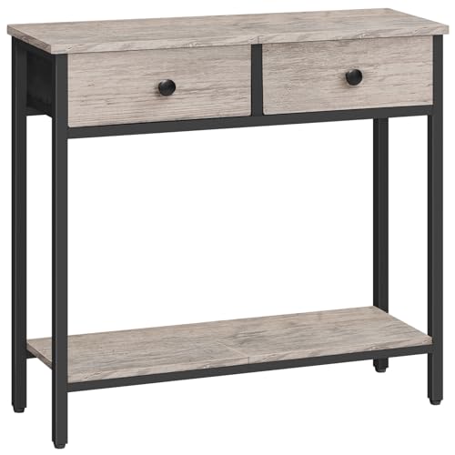 HOOBRO 29.5" Narrow Console Table with 2 Fabric Drawers, Small Entryway Table with 2-Tier Storage Shelves, Sofa Table, Behind Couch Table, for Living Room, Hallway, Greige and Black BG71XG01 - color: Greige and Black