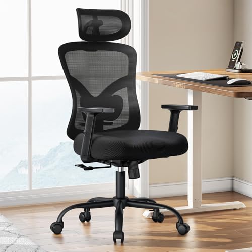Marsail Ergonomic Office Chair Ergonomic Gaming Chair with Lumbar Support, 2D Headrest, Adjustable Armrests, Contoured Seat Cushion, Computer Desk Chair with Wheels for Home and Office - color: Black