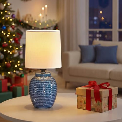 EJIAXIN Small Bedside Lamps -13.75" Farmhouse Table Lamps - Classic Ceramic Table Lamp for Bedroom, Living Room, Nightstand, Office, Side Desk Lamp, End Table - style: Coastal
