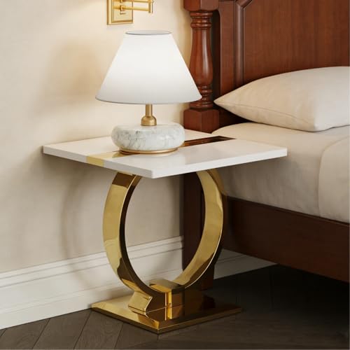 Asday 2026 Gold End Table Set of 2, 23" Modern Luxury Sofa Side Table with Polished Metal U-Base, Square White and Gold End Table for Living Room, Sofa Couch, Bedroom, Office - color: White and Gold, size: Set of 2