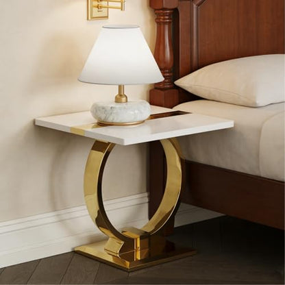 Asday 2026 Gold End Table Set of 2, 23" Modern Luxury Sofa Side Table with Polished Metal U-Base, Square White and Gold End Table for Living Room, Sofa Couch, Bedroom, Office - color: White and Gold, size: Set of 2