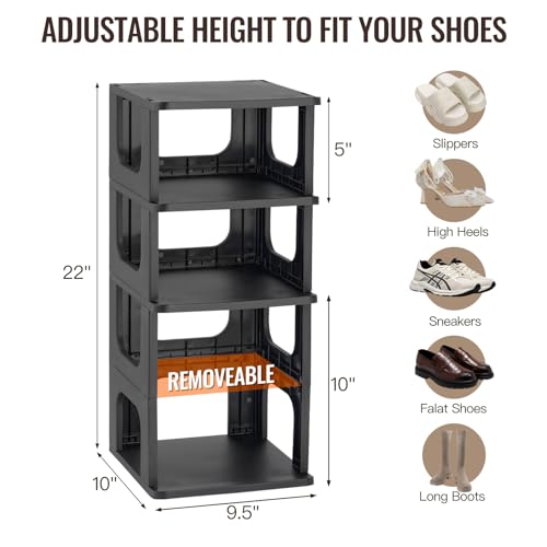 TRZZ 5-Tier Small Shoe Rack, Vertical Narrow Stackable Organizer with Removable Partition, Efficient Shoe Storage for Closet, Entryway, and Small Spaces (Black) | Removable Partition, Vertical Efficient Shoe Storage, for Closet, Entryway, Small Spaces - c