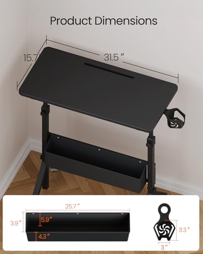 ErGear Mobile Standing Desk with Wheels, Adjustable Height 28.3″ to 46.1″, Rolling Laptop Cart with Cup Holder, Storage Basket, Computer & Pen Slot, Home Office Stand Up Desk, Black (31.5″ x 15.75″) - color: Black