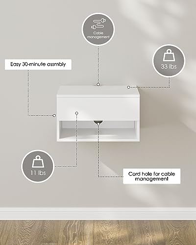 Floating Nightstand, Small Modern Floating Nightstand with Drawer, Floating Shelves for Bedroom, Bathroom (White) - color: White