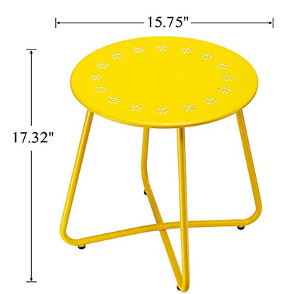 danpinera Outdoor Side Tables with Flower Cut Outs, Weather Resistant Steel Patio Side Table, Small Round Outdoor End Table Metal Side Table for Patio Yard Balcony Garden Yellow - color: Yellow