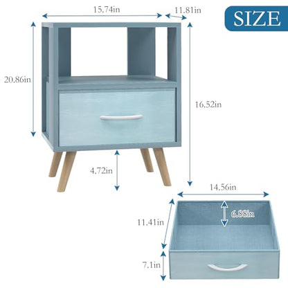 Huhote Kids Nightstand, 2-Tier Night Stand with Drawer, Modern Side Table for Bedroom, Study Room, Small Spaces, Blue - color: Blue, size: 2-Tier with Drawer