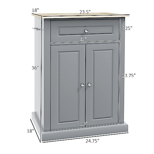 HOMCOM Rolling Kitchen Island Cart, Portable Serving Trolley Table with Drawer, Adjustable Shelf and 2 Towel Racks, Grey - color: Grey