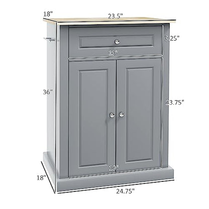 HOMCOM Rolling Kitchen Island Cart, Portable Serving Trolley Table with Drawer, Adjustable Shelf and 2 Towel Racks, Grey - color: Grey