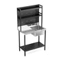 VINGLI 67'' 304 Stainless Steel Commercial Sink, Freestanding Utility Sink Table with Drainboard, Adjustable Shelves,Pegboard for Hanging Tools, Heavy Duty Prep Sink for Kitchen Garage Laundry Room