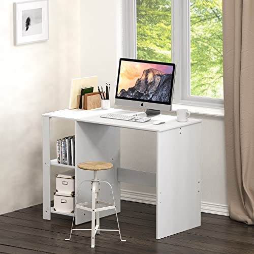 SHW 38-Inch Home Office Computer Desk with Shelves, White - color: White
