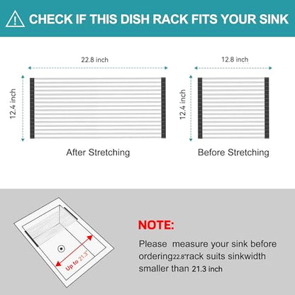 Extra Large Expandable Roll Up Dish Drying Rack,Over The Sink Drying Rack Sink Cover Kitchen Sink Accessories Kitchen Rolling up Stainless Steel Drainer, Foldable,Rollable（Black，22.8''-12.4''） - color: Black, style: 16 tubes，expandable