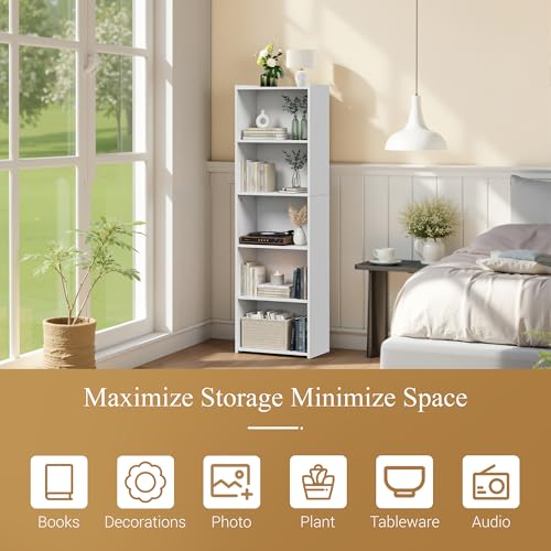 ZENY 5-Tier Shelf Bookcase, Freestanding Wood Storage Display Open Bookshelf for Home Office, White - color: White