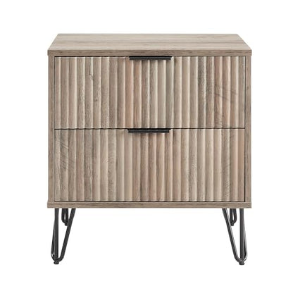 20" Sturdy Metal Legs Small Nightstand, Modern Nightstand with Textured Drawers, Storage Cabinet for Indoor Home use, Grey - color: Grey