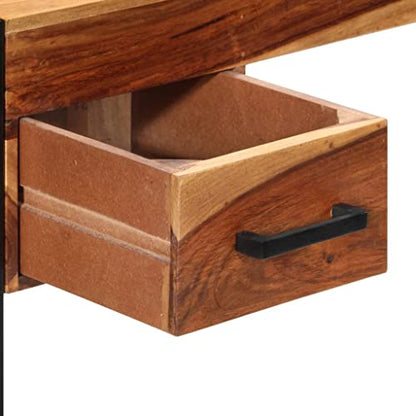 Industrial Writing Desk with Drawers, Solid Acacia Wood Home Office Workstation, Powder-Coated Steel Frame, Compact Study Computer Desk, 43.3 x 19.7 x 30.3 Inch