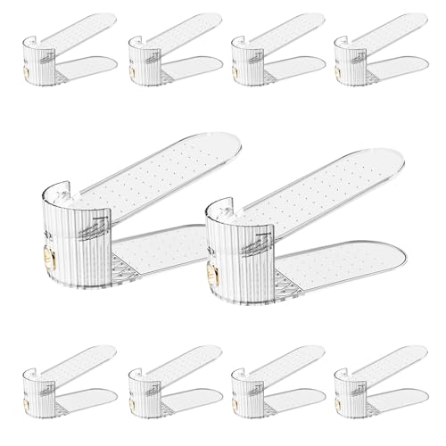 Shoe Slot Organizer,Adjustable Shoe Stacker for a Pair of Shoes,Shoe Holder Space Saver,Double Deck Shoe Riser Shoe Rack,Shoe Organizer for Closet (Clear, 10 Pack) - size: 10 Pack